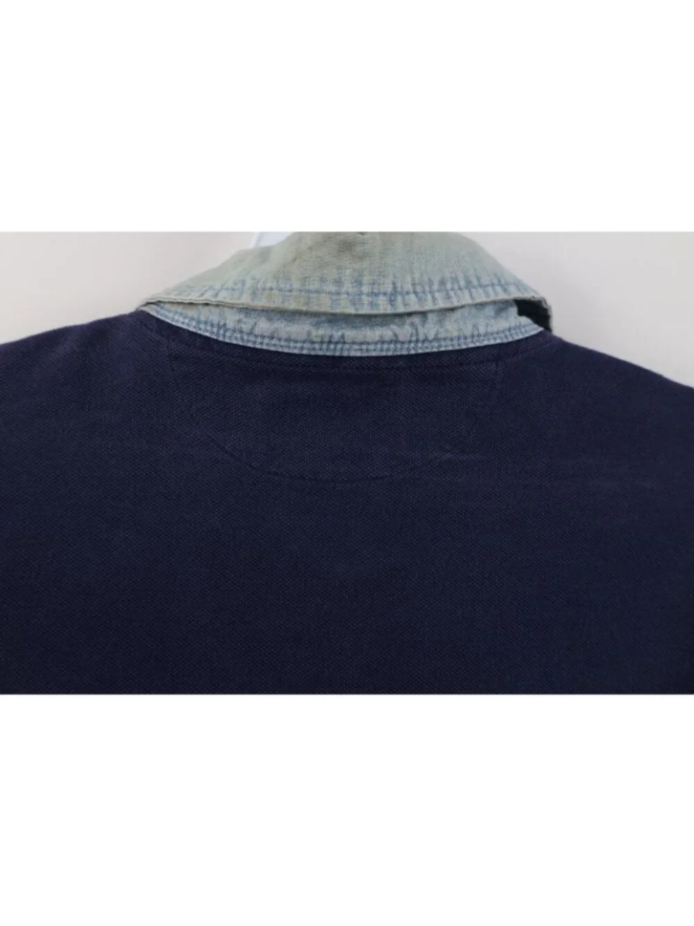 Vintage Ralph Lauren Mens Large Chambray Collar USA Flag Rugby Polo Shirt Blue
